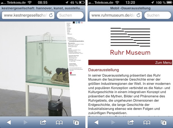 Museumswebsites - Gegenüberstellung nicht responisive und voll responsive